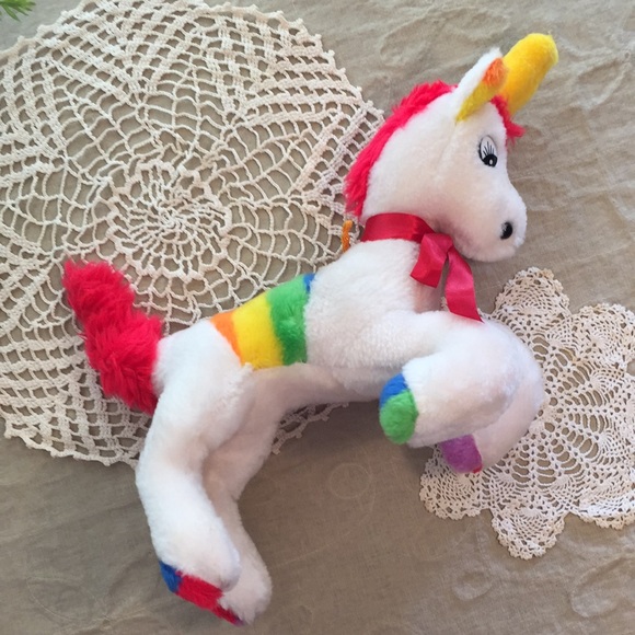 Rainbow Unicorn Stuffed Plush Vintage Carnival Toy - Picture 1 of 17